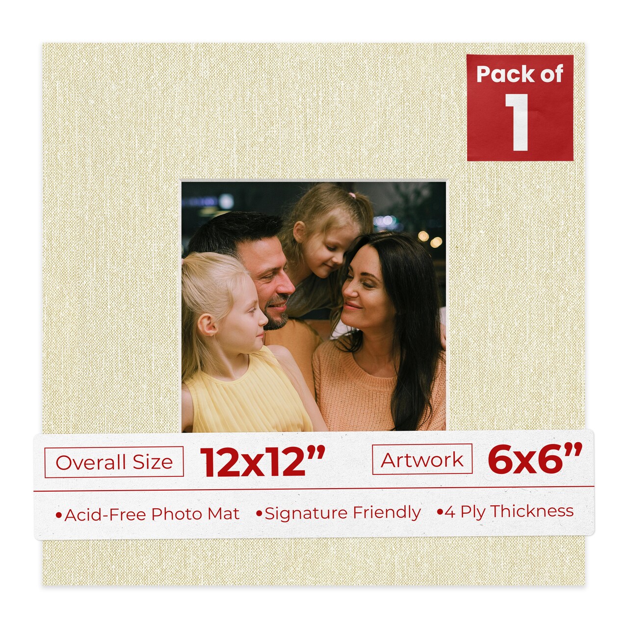 Off White Canvas Mat Board for 12x12 Frames - Fits 6x6 Photos